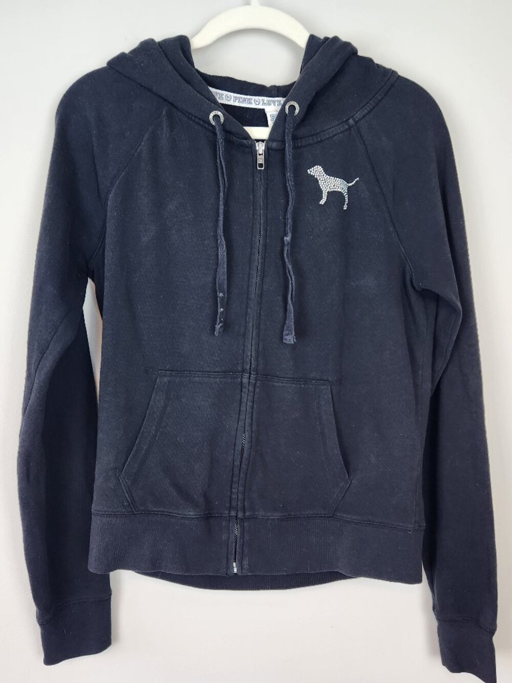 PINK Victoria’s Secret Rhinestone Full Zip Hoodie – Black – Y2K Style